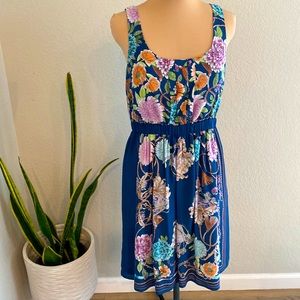 Anthropologie Moulinette Soeurs blue floral silk mini dress with pockets Medium